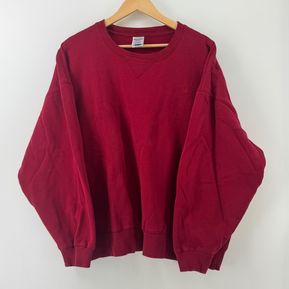 Russell Athletic Mens XXL Burgundy Red Crewneck Sweatshirt Embroidered Logo 0757
